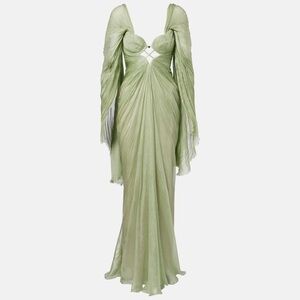 Elegant Sage Green Draped Evening Gown